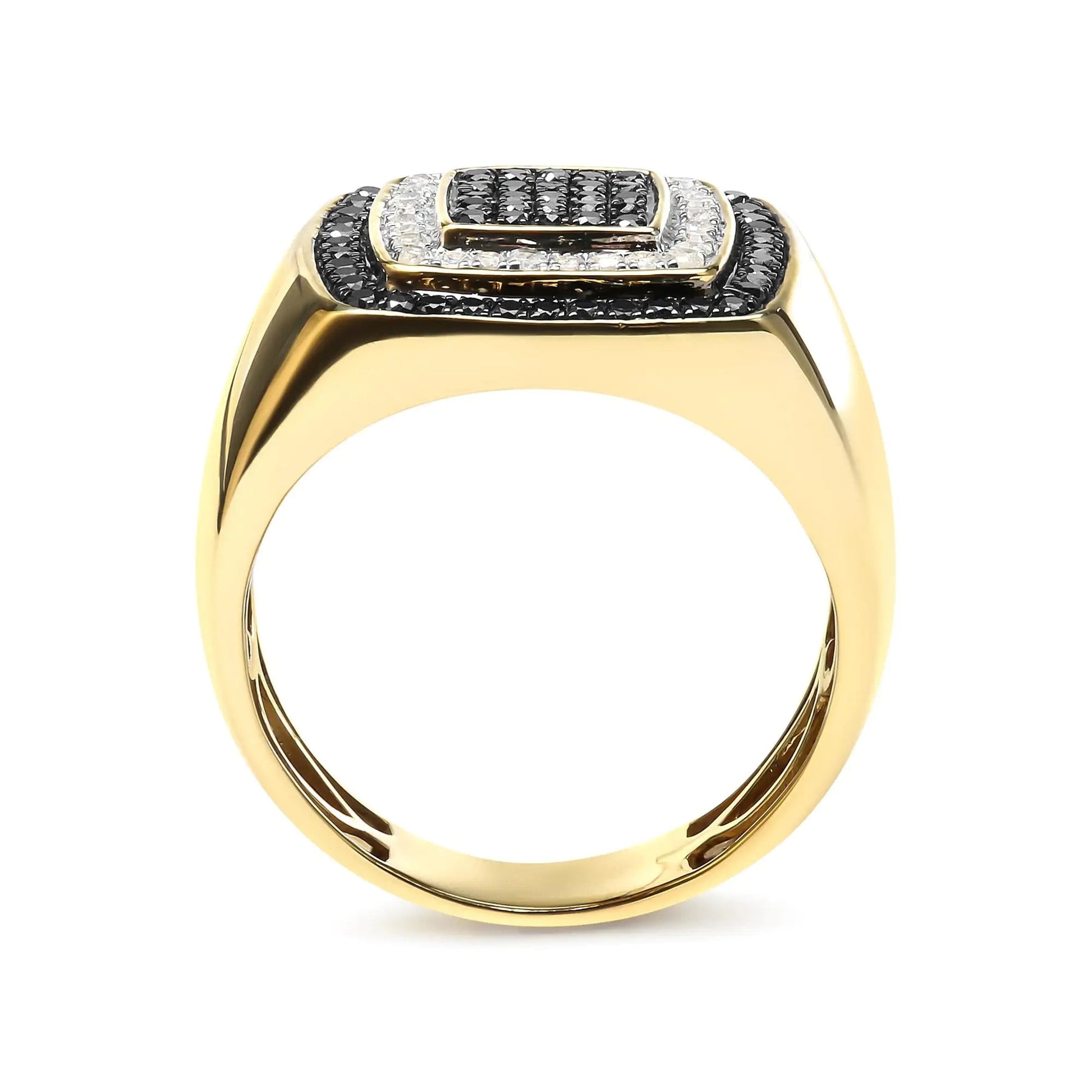 Men's 10K Yellow Gold 3/4 Cttw White and Black Treated Diamond Ring Band (Black / I-J Color, I2-I3 Clarity) WEM Support (www.WEM.support)