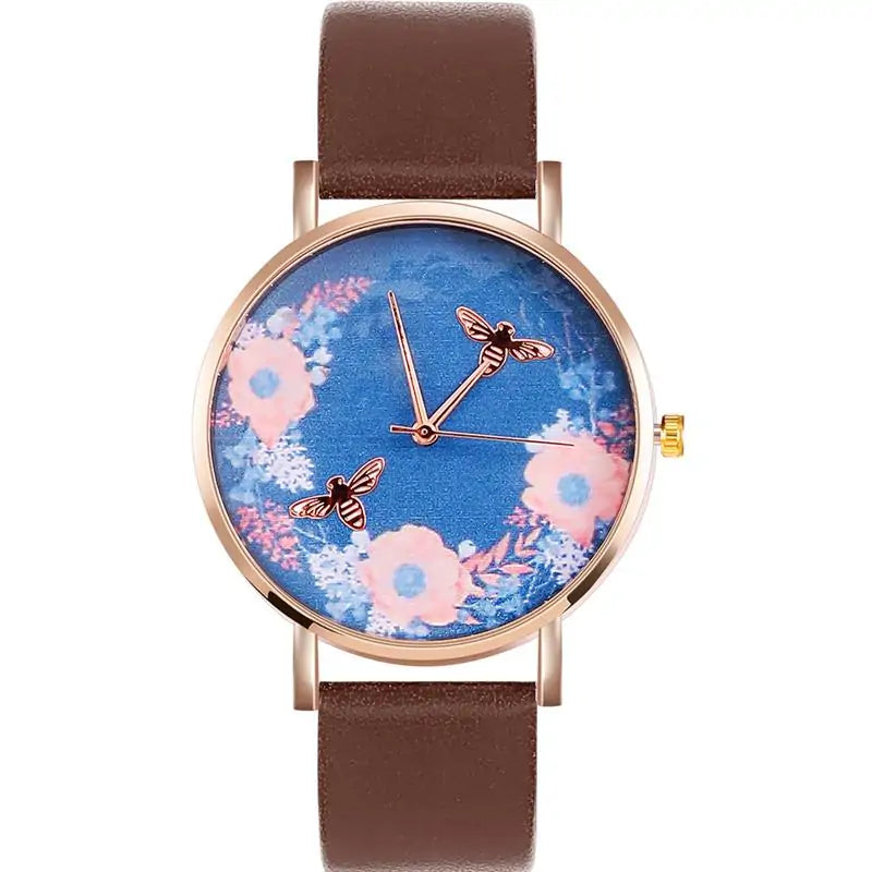 Blue Floral Bee Watch WEM Support (www.WEM.support)