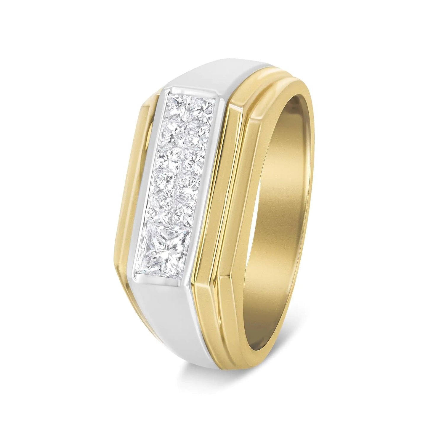 14K Yellow and White Gold 1.00 Cttw Princess-Cut Diamond Modern Gent's Band (G-H Color, SI1-SI2 Clarity) - Size 10 WEM Support (www.WEM.support)