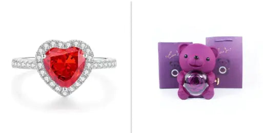Rose Teddy Bear with Ring and Necklace WEM Support (www.WEM.support)