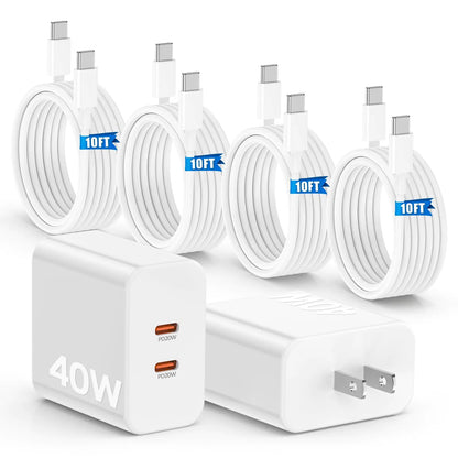 40W Fast Charger for iPhone 16 15 Pro Max Charger Fast Charging,2Pack Dual Port USB C Charging Block with 4Pack 6FT USB C to USB-C Charger Cord for iPhone 16 15 Plus/16 15 Pro Max/iPad Pro/Samsung S24 HejK.com