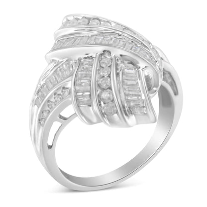 .925 Sterling Silver Diamond Bypass Cocktail Ring (1 Cttw, I-J Color, I2-I3 Clarity) WEM Support (www.WEM.support)