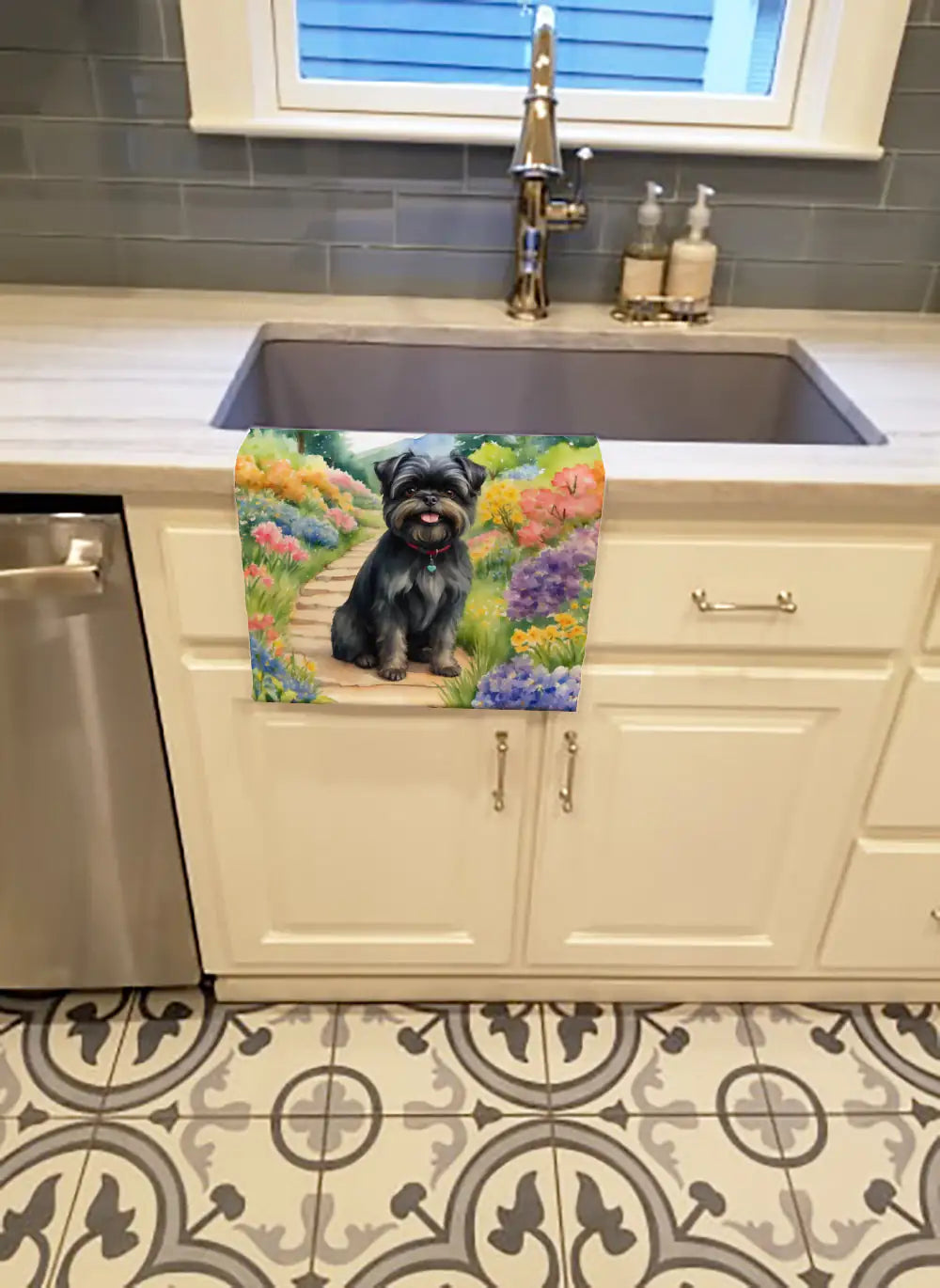 Affenpinscher Spring Garden Kitchen Towel WEM Support (www.WEM.support)