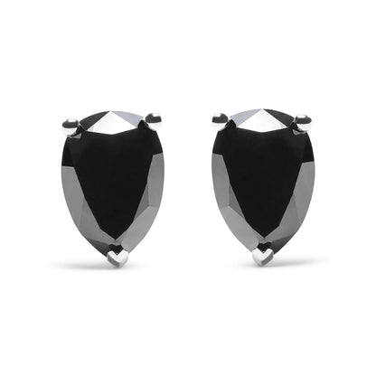 14K White Gold Treated Black Pear Shaped Solitaire Diamond 3 Prong Stud Earrings (Black Color, VS2-SI1 Clarity) WEM Support (www.WEM.support)