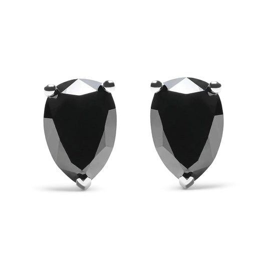 14K White Gold Treated Black Pear Shaped Solitaire Diamond 3 Prong Stud Earrings (Black Color, VS2-SI1 Clarity) WEM Support (www.WEM.support)