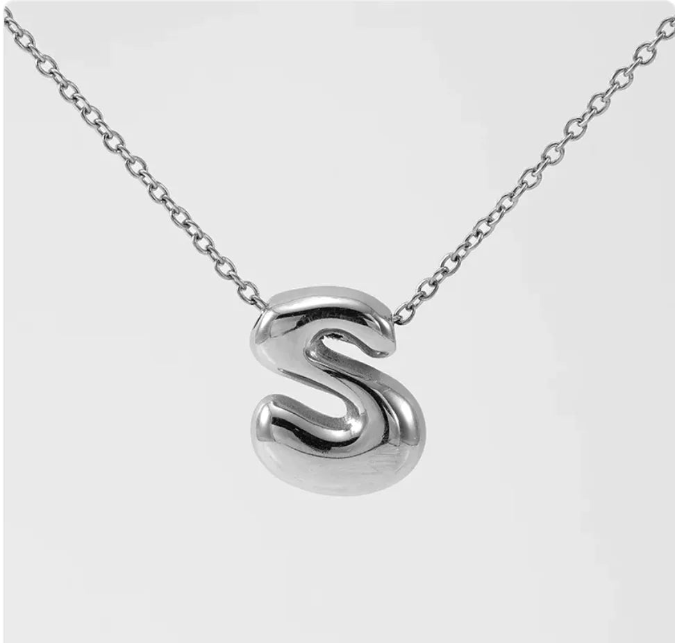 Women's Glossy Bubble Letter Pendant Necklace WEM Support (www.WEM.support)