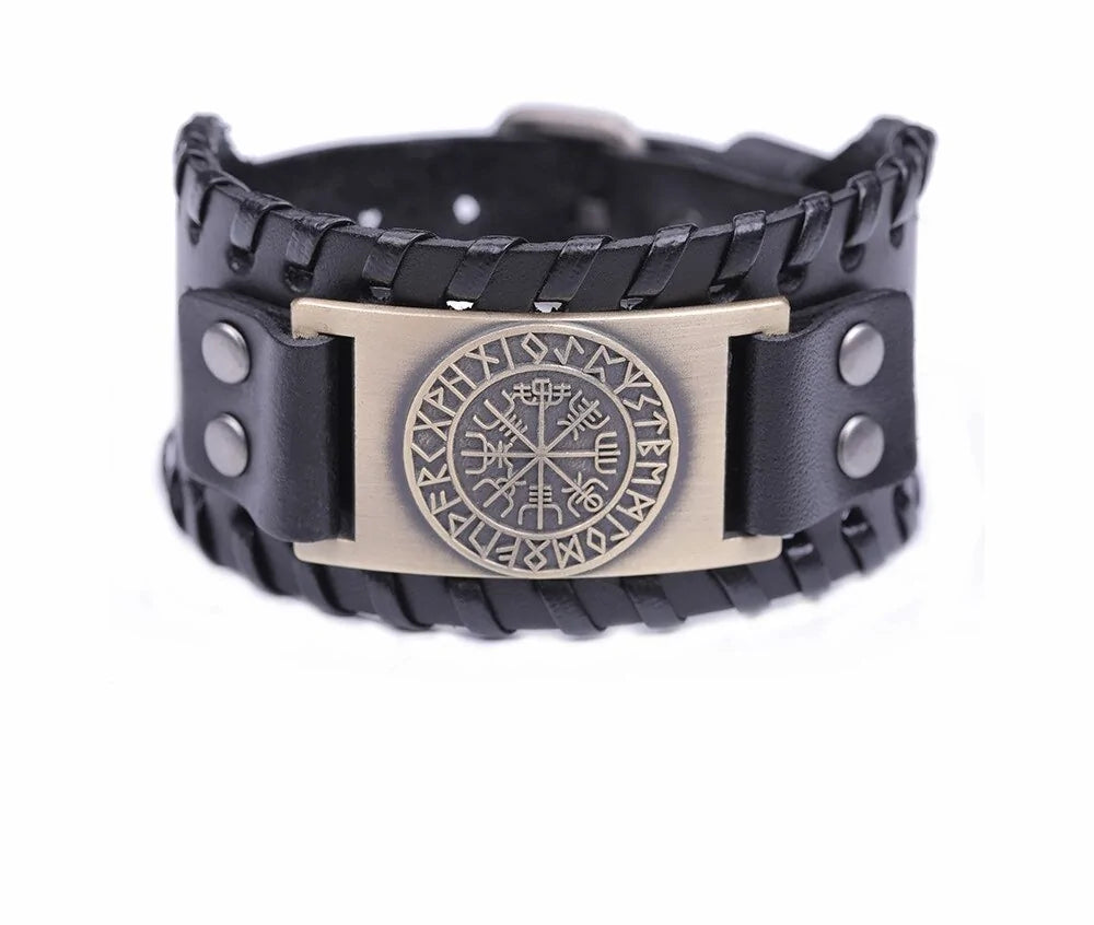 Retro Wide Leather Pirate Compass Bracelet WEM Support (www.WEM.support)