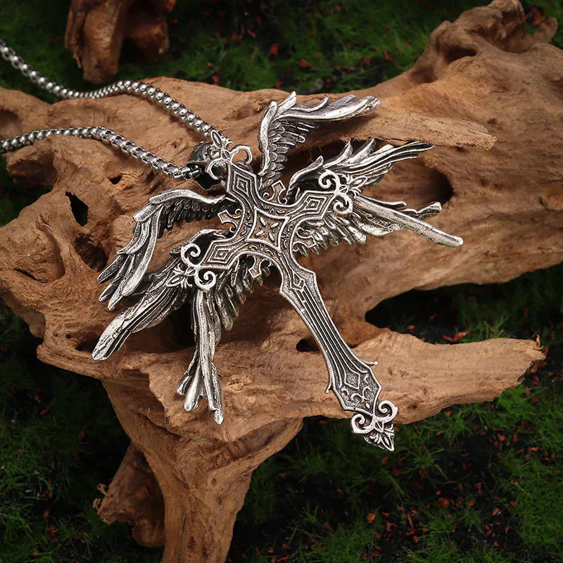 SilverWinged Cross Necklace WEM Support (www.WEM.support)