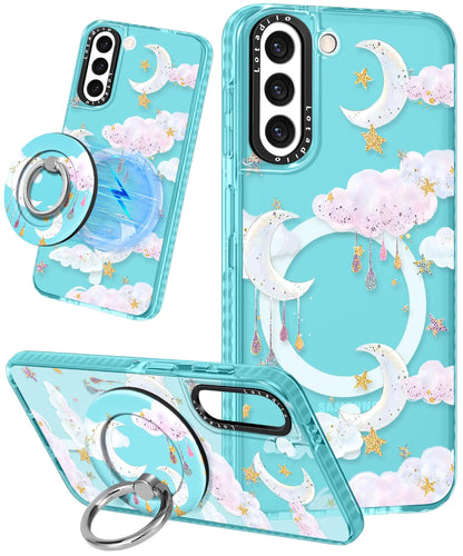 Cute Case for Samsung Galaxy S21 for Women Girls - Funny Design Compatible with Magsafe Magnetic Ring Holder Kickstand Art Constellation Fashion Pattern TPU Phone Covers