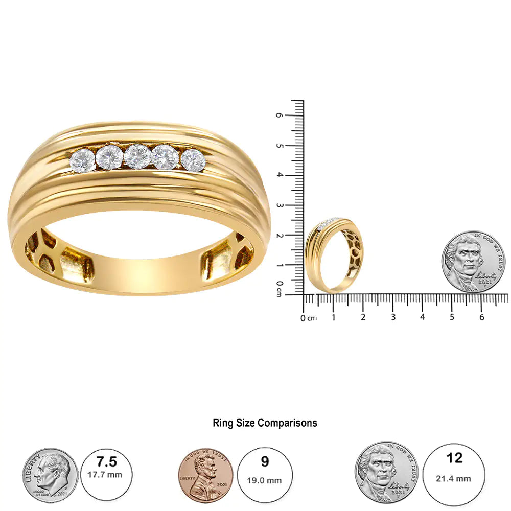 10K Yellow Gold 1/4 Cttw Round-Cut Diamond 5-Stone Men's Band Ring (H-I Color, I1-I2 Clarity) WEM Support (www.WEM.support)