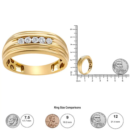 10K Yellow Gold 1/4 Cttw Round-Cut Diamond 5-Stone Men's Band Ring (H-I Color, I1-I2 Clarity) WEM Support (www.WEM.support)