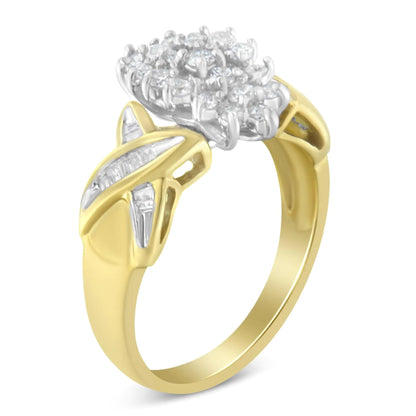 10K Two-Toned Round Baguette Diamond Cluster Ring (1/2 Cttw, I-J Color, I2-I3 Clarity) WEM Support (www.WEM.support)