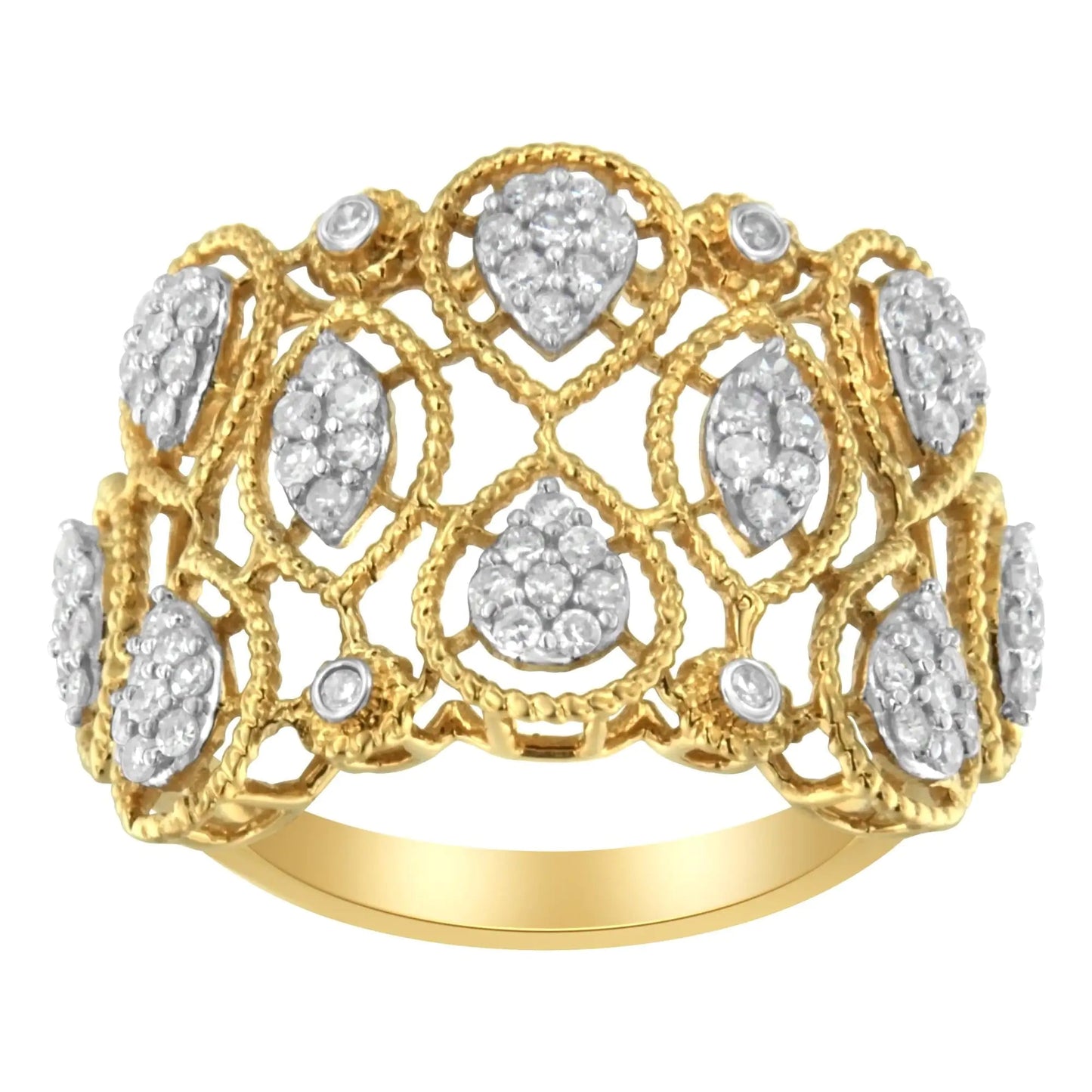 14K Yellow Gold Diamond Art Deco Ring (1/2 Cttw, H-I Color, I1 Clarity) WEM Support (www.WEM.support)