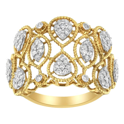 14K Yellow Gold Diamond Art Deco Ring (1/2 Cttw, H-I Color, I1 Clarity) WEM Support (www.WEM.support)