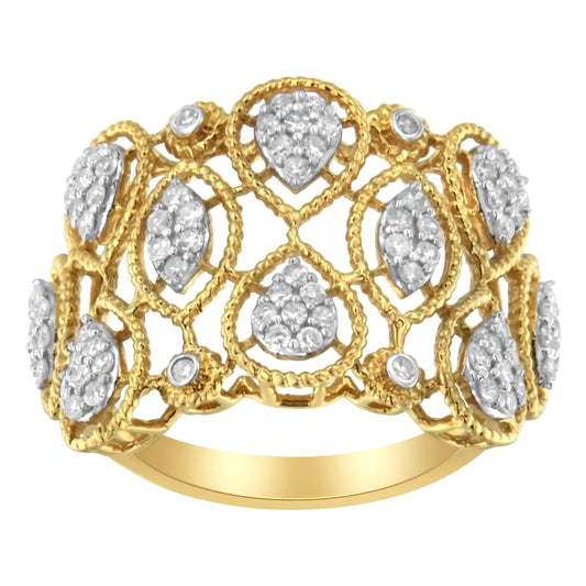 14K Yellow Gold Diamond Art Deco Ring (1/2 Cttw, H-I Color, I1 Clarity) WEM Support (www.WEM.support)