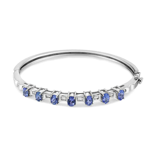 14K White Gold 5 MM Oval Blue Tanzanite and 1/4 Cttw Diamond Bangle (H-I Color, VS2-SI1 Clarity) - Fits wrists up to 7 1/2 Inches WEM Support (www.WEM.support)
