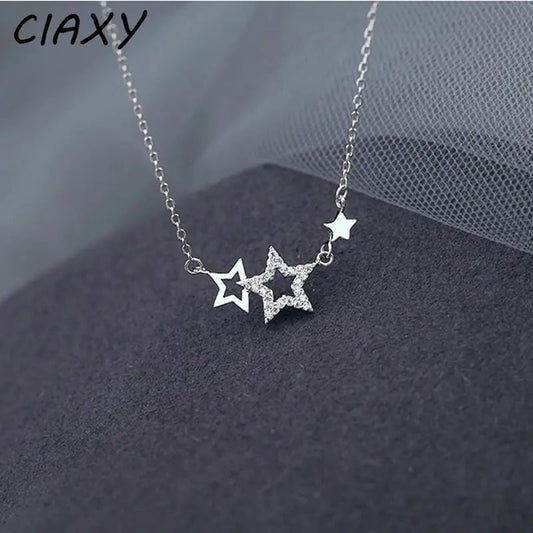 CIAXY Silver Color Inlaid Zircon Star Necklaces WEM Support (www.WEM.support)