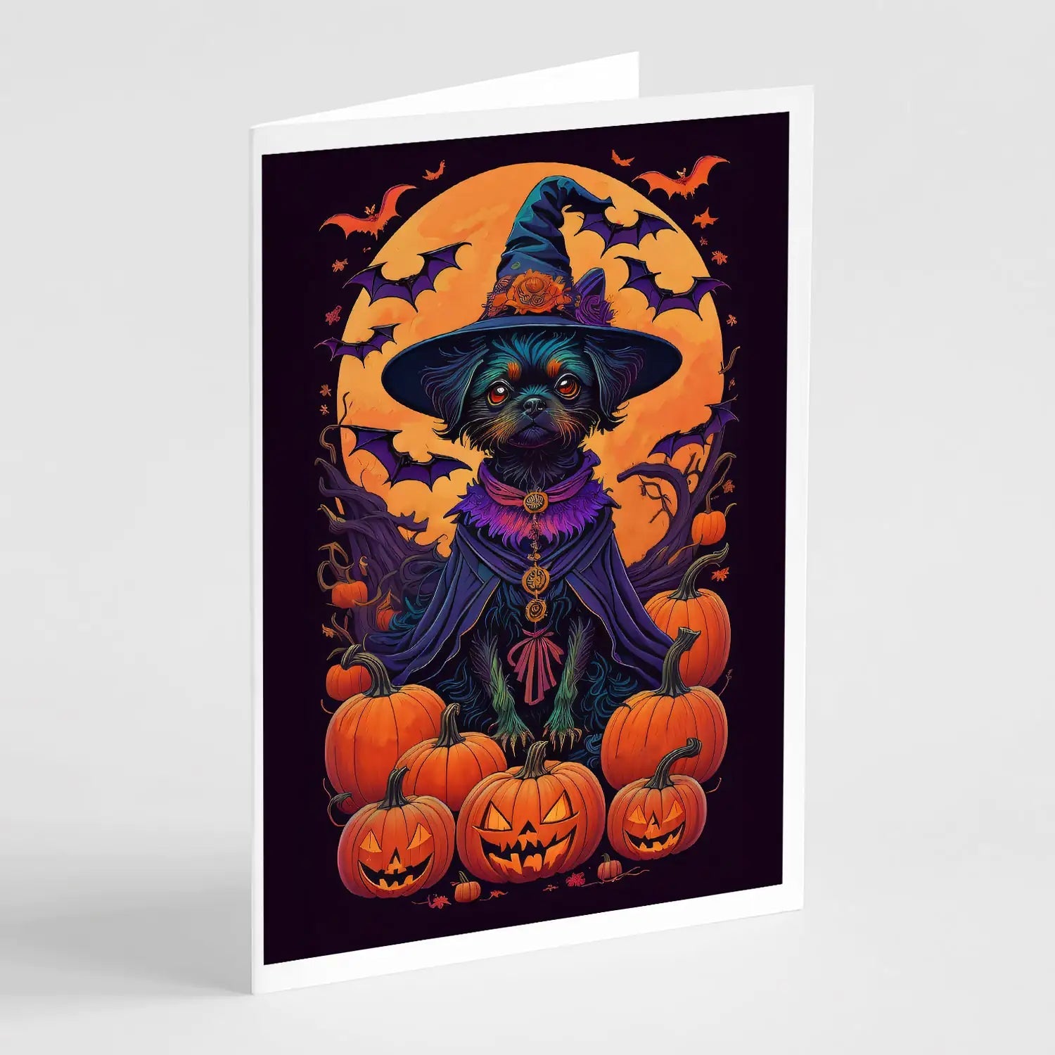 Affenpinscher Witchy Halloween Greeting Cards Pack of 8 WEM Support (www.WEM.support)