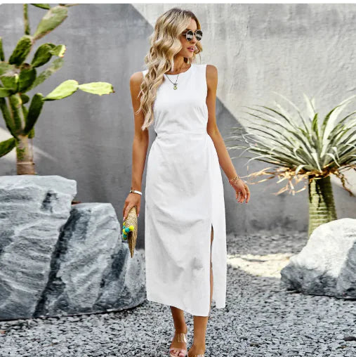 Women's Summer Solid Color Sleeveless Dress WEM Support (www.WEM.support)