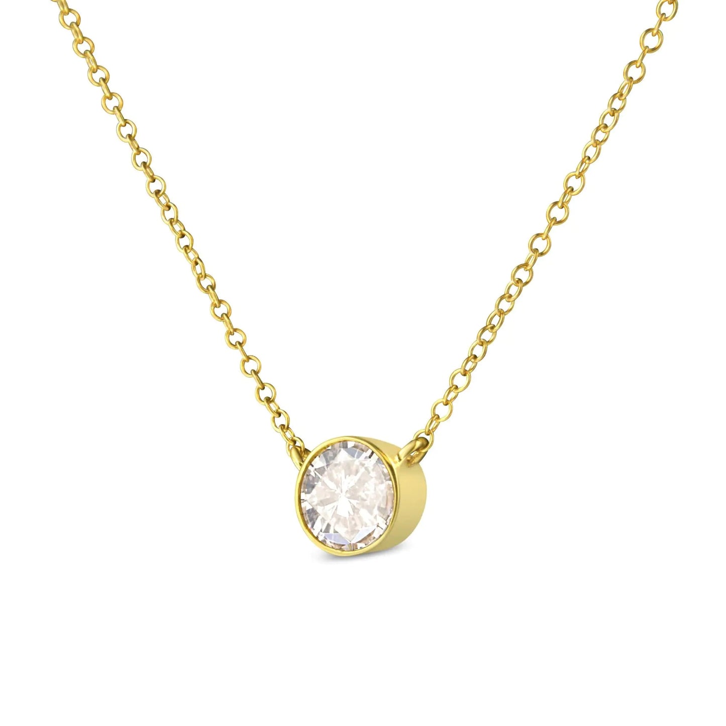 10K Yellow Gold 1.0 Cttw Round Brilliant-Cut Diamond Modern Bezel-Set Solitaire Adjustable 16"-18" Pendant Necklace (K-L Color, SI2-I1 Clarity) WEM Support (www.WEM.support)