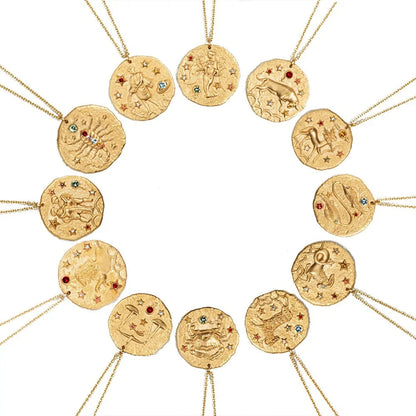 Gold Coin Disk Pendant Zodiac Necklace WEM Support (www.WEM.support)