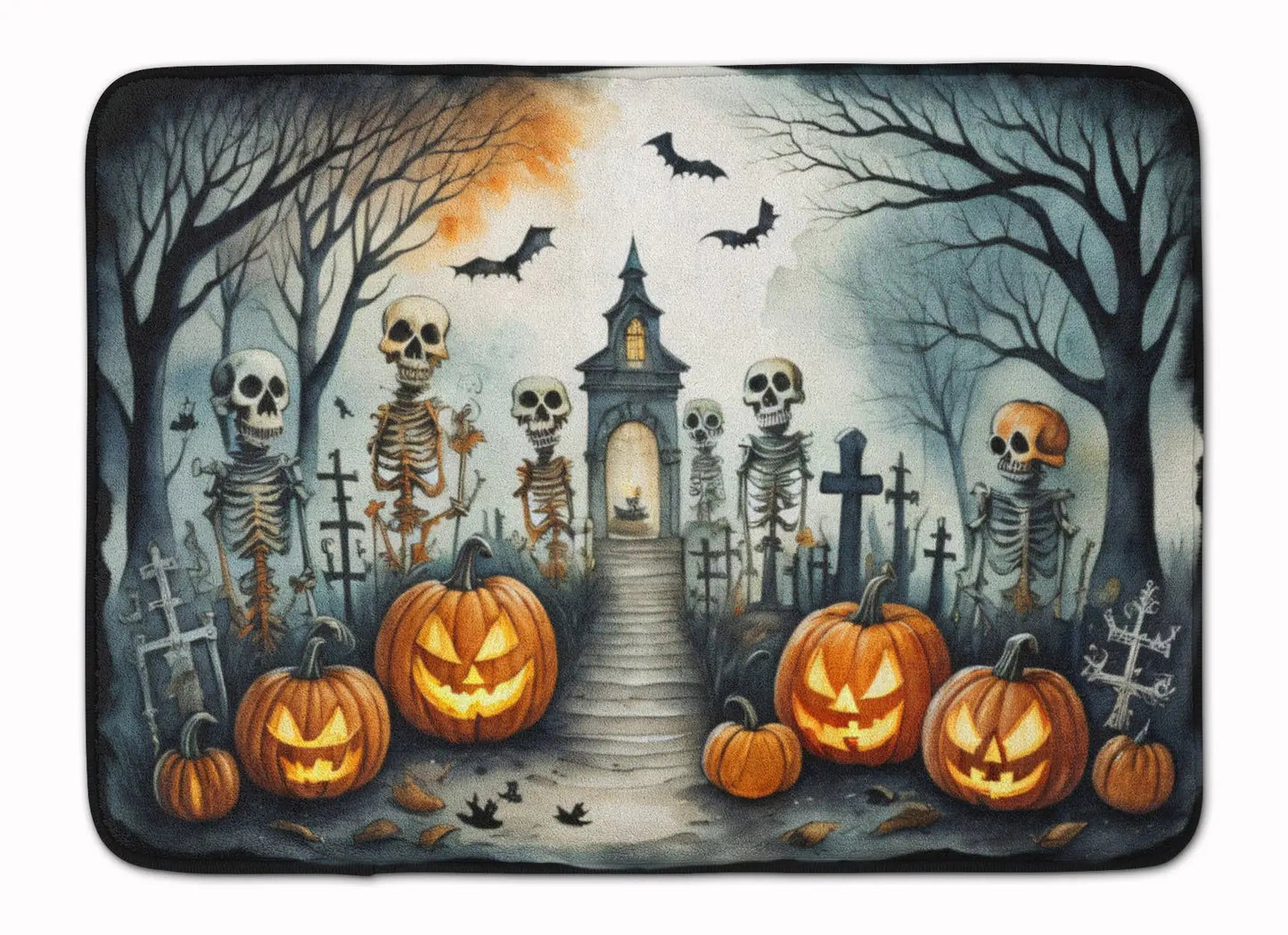 Skeleton Spooky Halloween Memory Foam Kitchen Mat WEM Support (www.WEM.support)