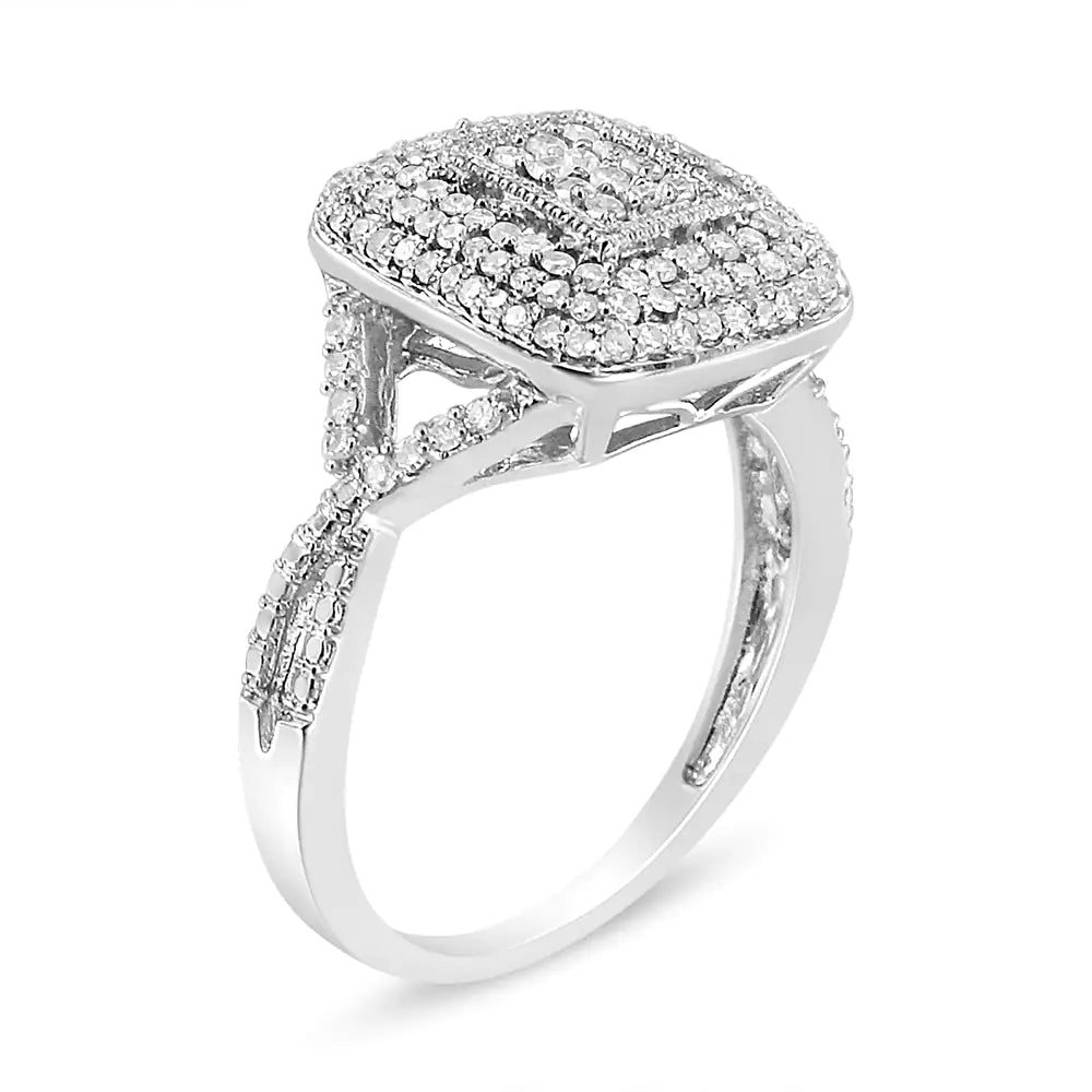 .925 Sterling Silver 1/2 Cttw Round-Cut Diamond Cluster Cushion Ring (I-J , I1-I2) WEM Support (www.WEM.support)