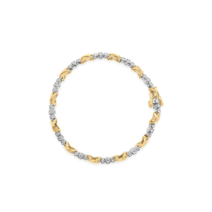 10K Two-Tone Gold 1/2 Cttw Diamond Alternating 3 Stone and X-Link 7" Bracelet (I-J Color, I2-I3 Clarity) WEM Support (www.WEM.support)