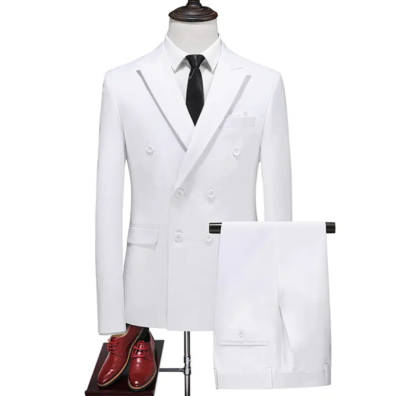 Men's Double Breasted Solid Color Coat Trousers Suit WEM Support (www.WEM.support)