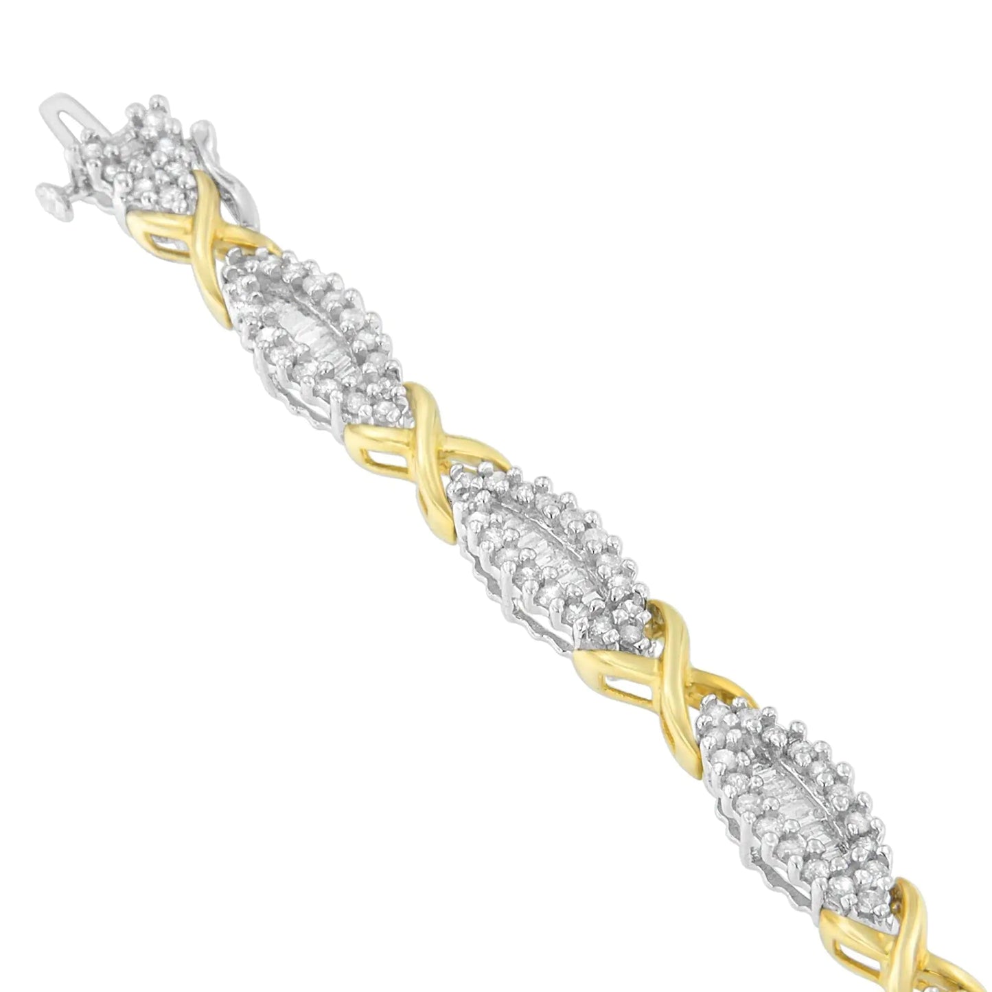 10K Two-Toned Round and Baguette-cut Diamond Bracelet (3 cttw, H-I Color, I2-I3 Clarity) WEM Support (www.WEM.support)