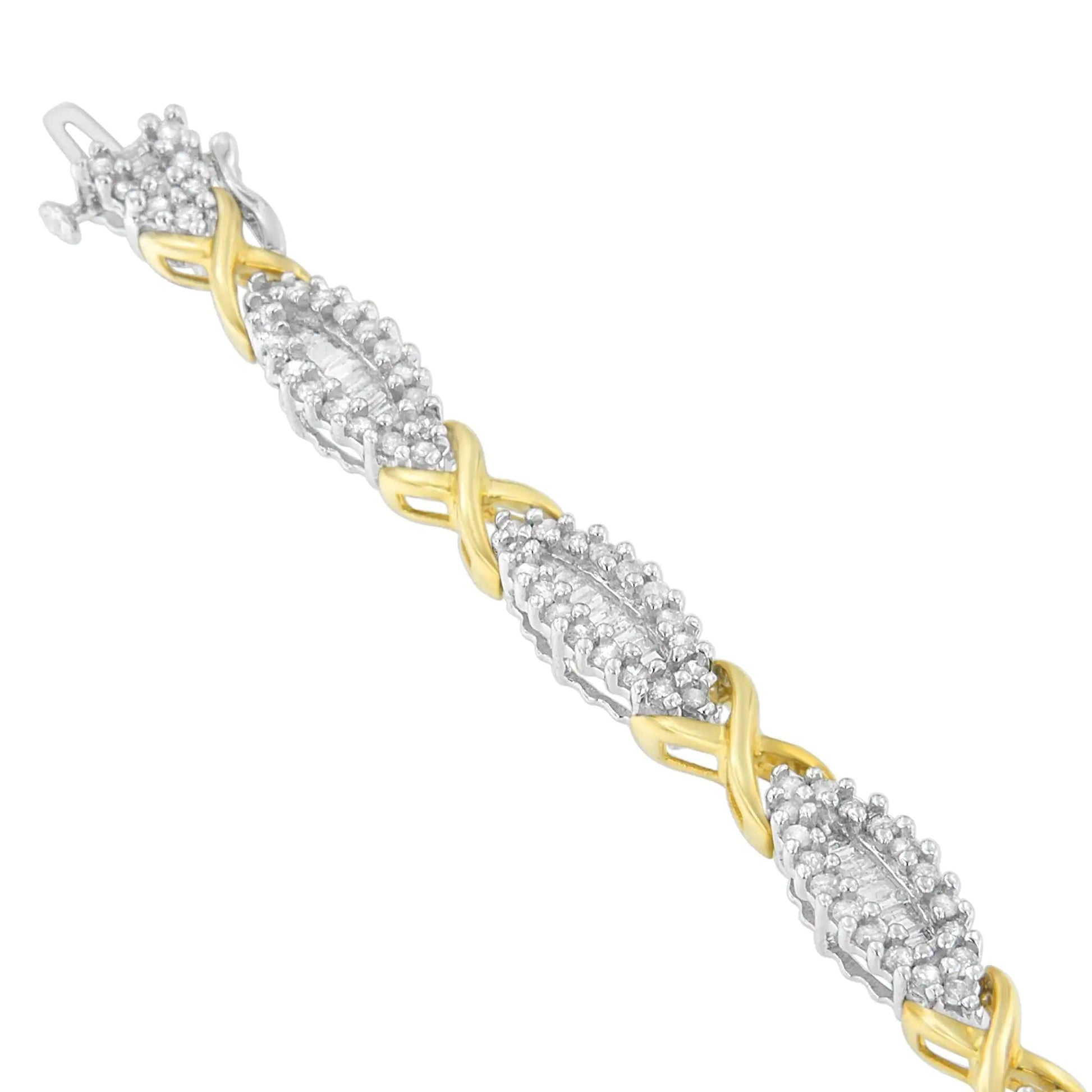 10K Two-Toned Round and Baguette-cut Diamond Bracelet (3 cttw, H-I Color, I2-I3 Clarity) WEM Support (www.WEM.support)