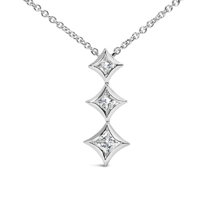 10K Gold 1/5 Cttw Princess Cut Diamond 3 Stone Drop 18" Pendant Necklace (H-I Color, SI2-I1 Clarity) WEM Support (www.WEM.support)