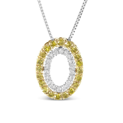 14K Yellow Gold Plated .925 Sterling Silver 1/2 Cttw Color Treated Diamond Double Oval Shape 18" Pendant Necklace (Yellow Color, I2-I3 Clarity) WEM Support (www.WEM.support)