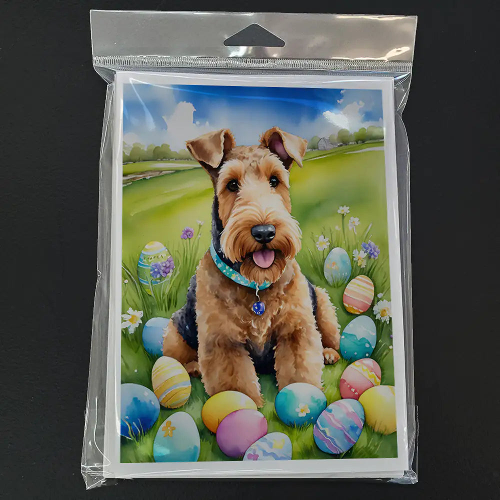 Airedale Terrier Easter Egg Hunt Greeting Cards Pack of 8 WEM Support (www.WEM.support)