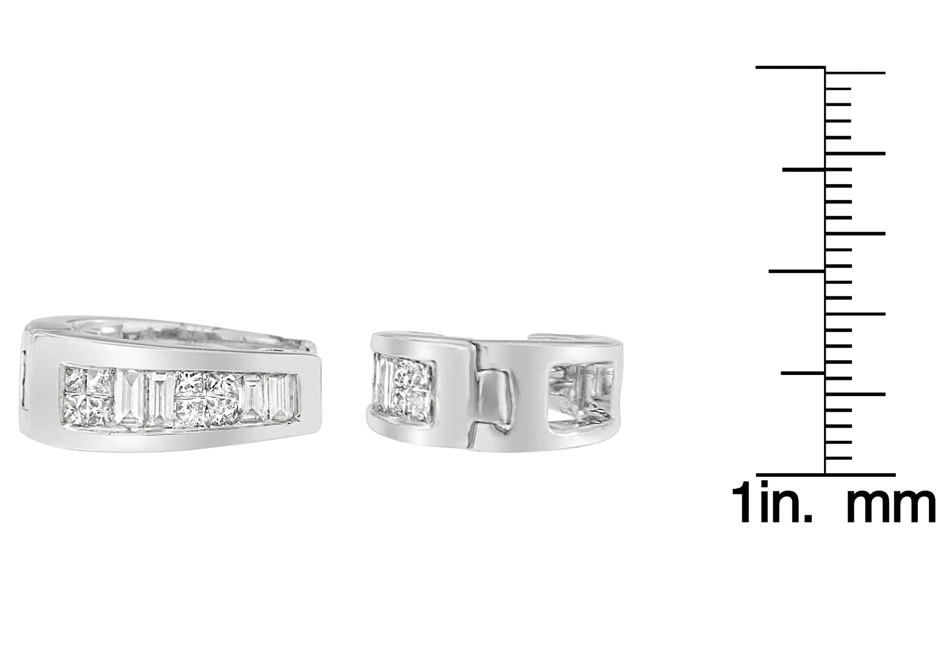 14K White Gold Princess and Baguette-Cut Diamond Long Hoop Earrings(0.50 cttw,I-J Color,VS1-VS2 Clarity) WEM Support (www.WEM.support)