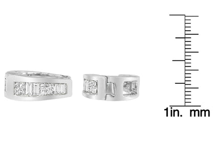 14K White Gold Princess and Baguette-Cut Diamond Long Hoop Earrings(0.50 cttw,I-J Color,VS1-VS2 Clarity) WEM Support (www.WEM.support)