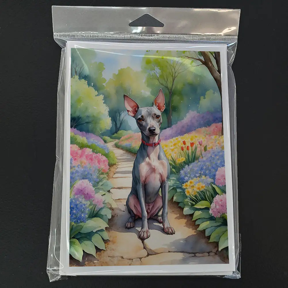 American Hairless Terrier Spring Garden Greeting Cards Pack of 8 WEM Support (www.WEM.support)
