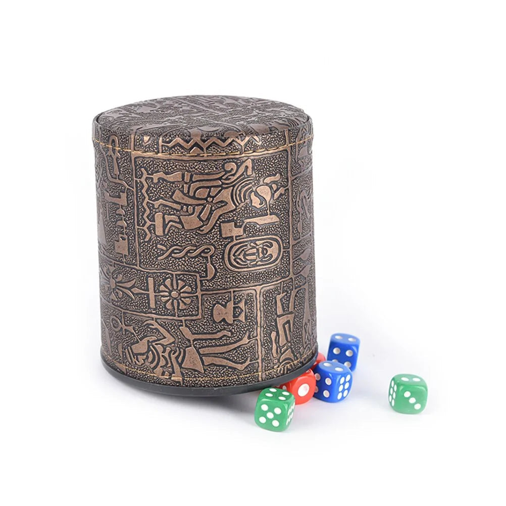 Egyptian pattern Brown Leather Rune Dice Cup WEM Support (www.WEM.support)