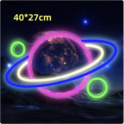 LED Neon Light Spaceman & Planet Wall Decor WEM Support (www.WEM.support)