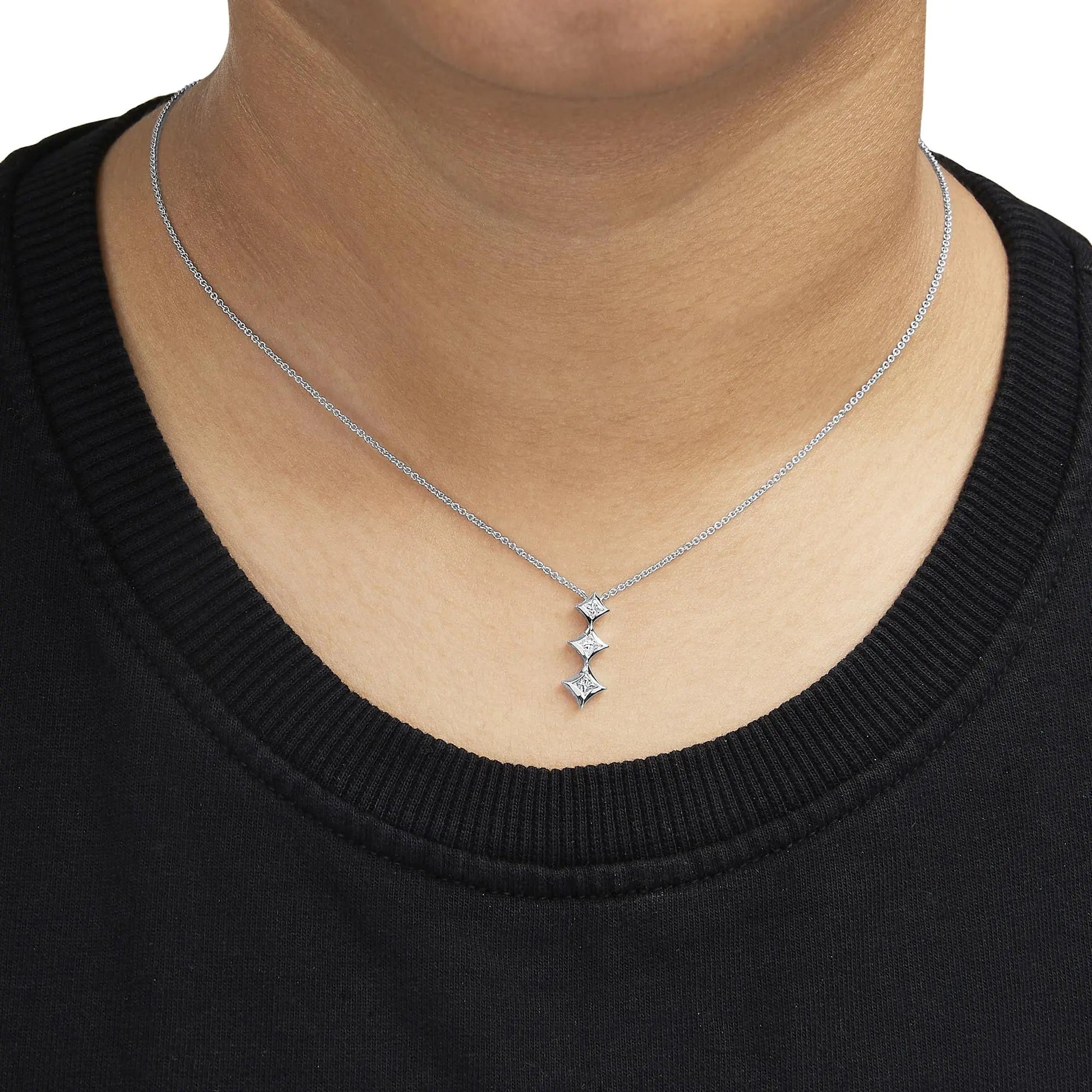 10K Gold 1/5 Cttw Princess Cut Diamond 3 Stone Drop 18" Pendant Necklace (H-I Color, SI2-I1 Clarity) WEM Support (www.WEM.support)