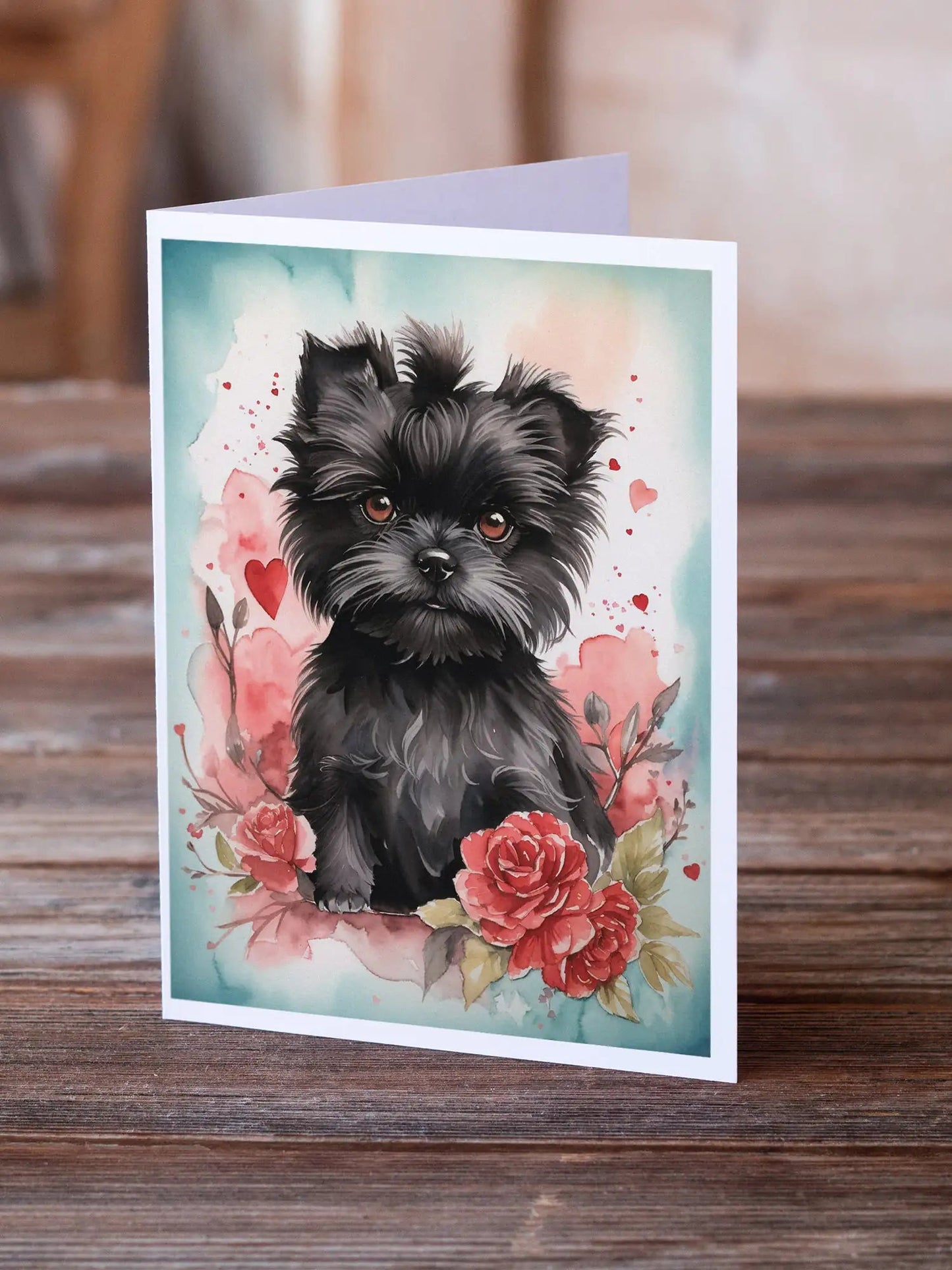 Affenpinscher Valentine Roses Greeting Cards Pack of 8 WEM Support (www.WEM.support)