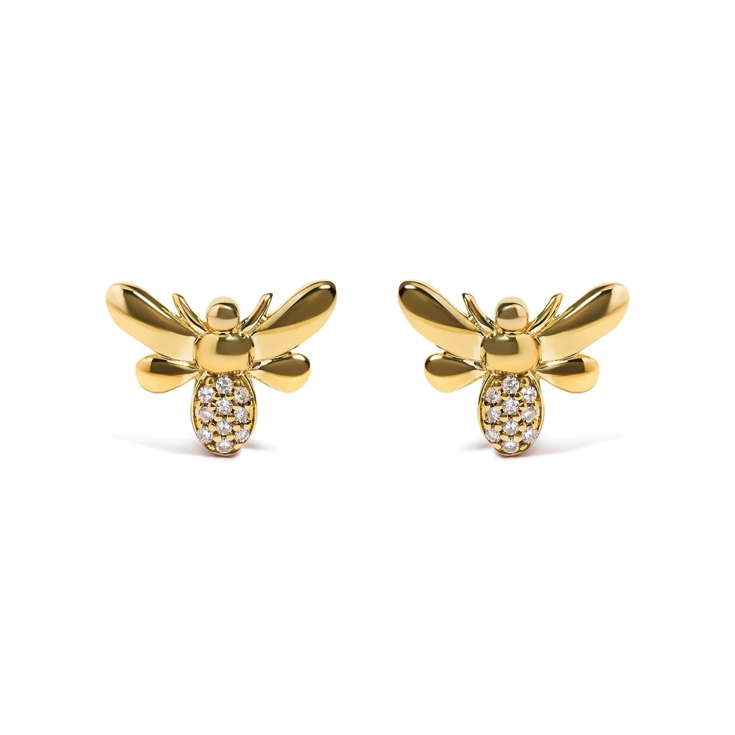 10K Yellow Gold Diamond Accented Bumble Bee Stud Earring (H-I Color, I1-I2 Clarity) WEM Support (www.WEM.support)