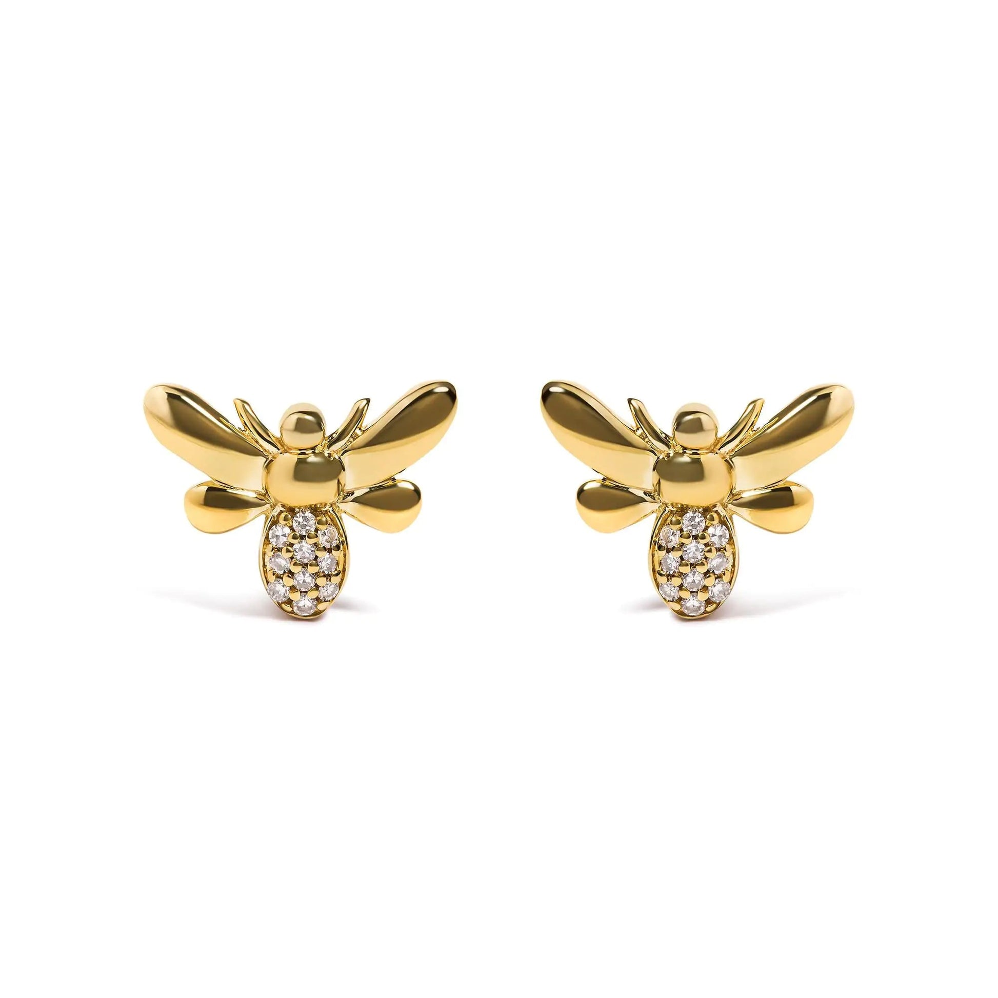 10K Yellow Gold Diamond Accented Bumble Bee Stud Earring (H-I Color, I1-I2 Clarity) WEM Support (www.WEM.support)