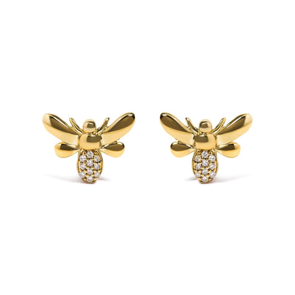 10K Yellow Gold Diamond Accented Bumble Bee Stud Earring (H-I Color, I1-I2 Clarity) WEM Support (www.WEM.support)