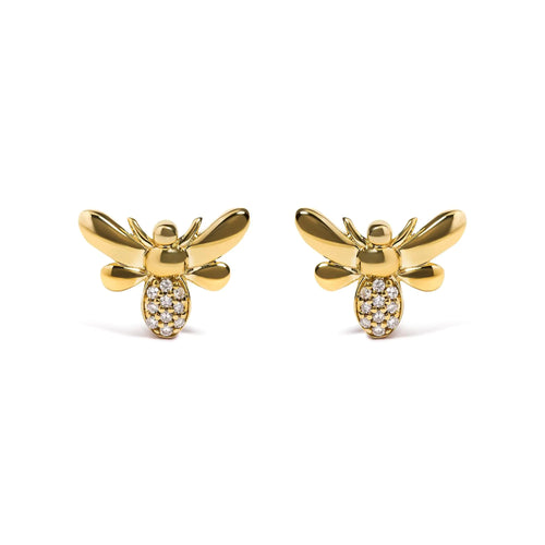 10K Yellow Gold Diamond Accented Bumble Bee Stud Earring (H-I Color, I1-I2 Clarity) WEM Support (www.WEM.support)