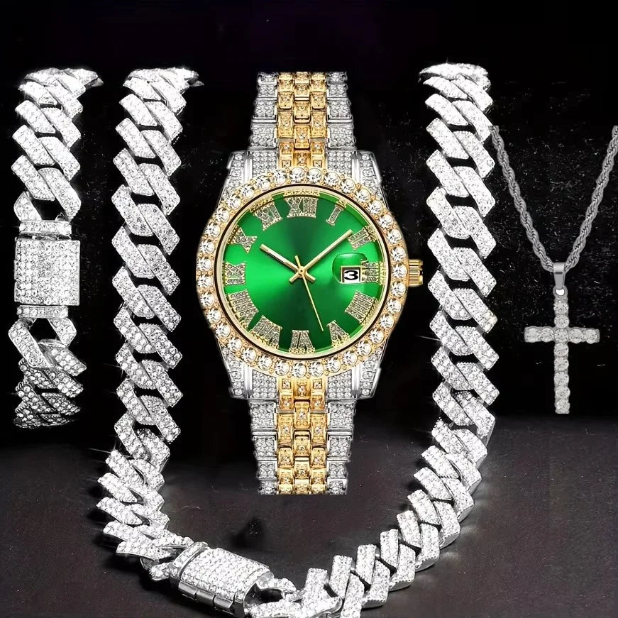 Hip Hop Jewelry Set – Bracelet, Necklace & Diamond Watch HejK.com Marketplace LLC