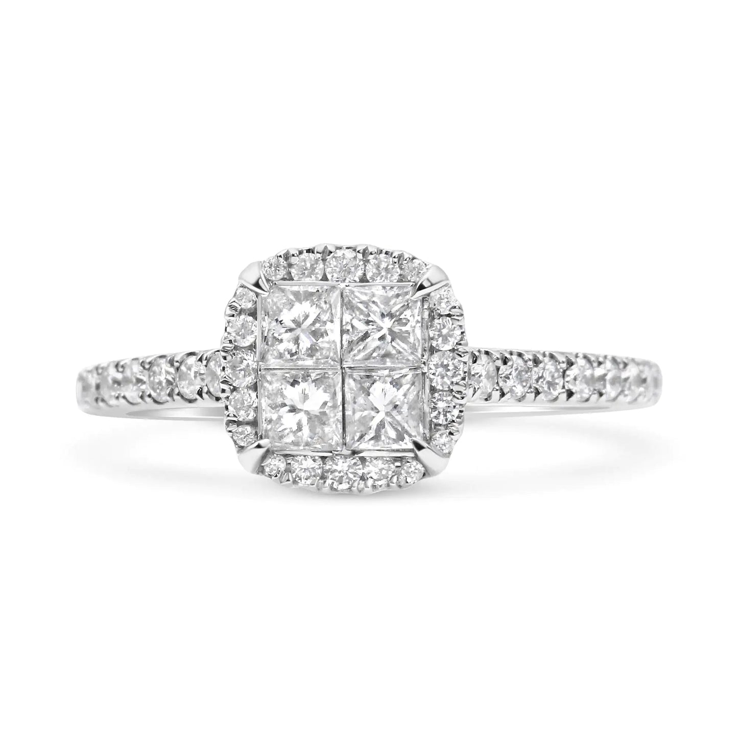 14K White Gold 1.00 Cttw Invisible Set Princess Diamond Composite Cushion Shaped Engagement Ring (H-I Color, I1-I2 Clarity) WEM Support (www.WEM.support)