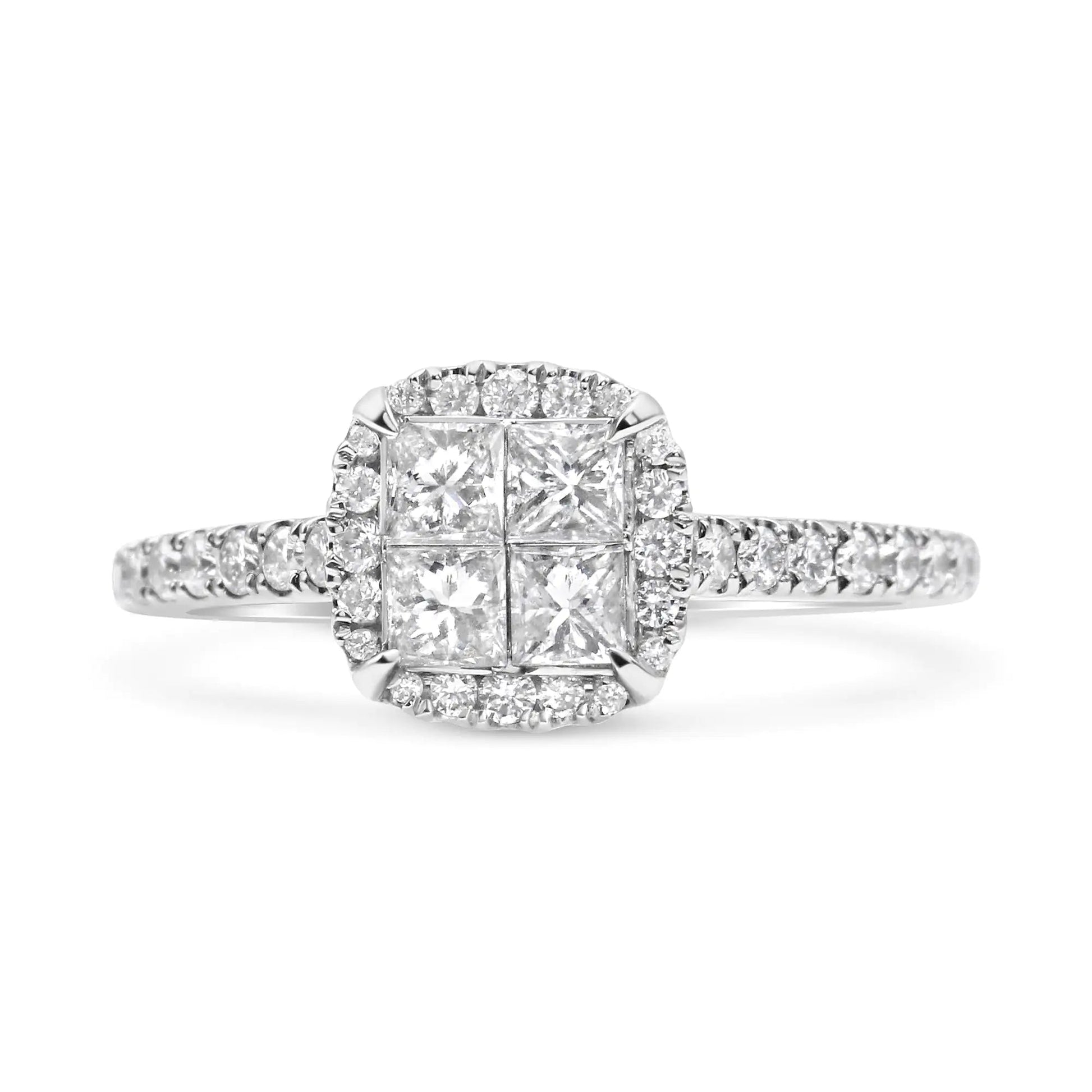 14K White Gold 1.00 Cttw Invisible Set Princess Diamond Composite Cushion Shaped Engagement Ring (H-I Color, I1-I2 Clarity) WEM Support (www.WEM.support)