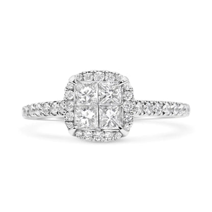 14K White Gold 1.00 Cttw Invisible Set Princess Diamond Composite Cushion Shaped Engagement Ring (H-I Color, I1-I2 Clarity) WEM Support (www.WEM.support)