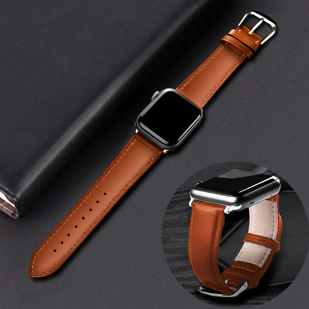 Brown Leather Band for Apple Watch WEM Support (www.WEM.support)